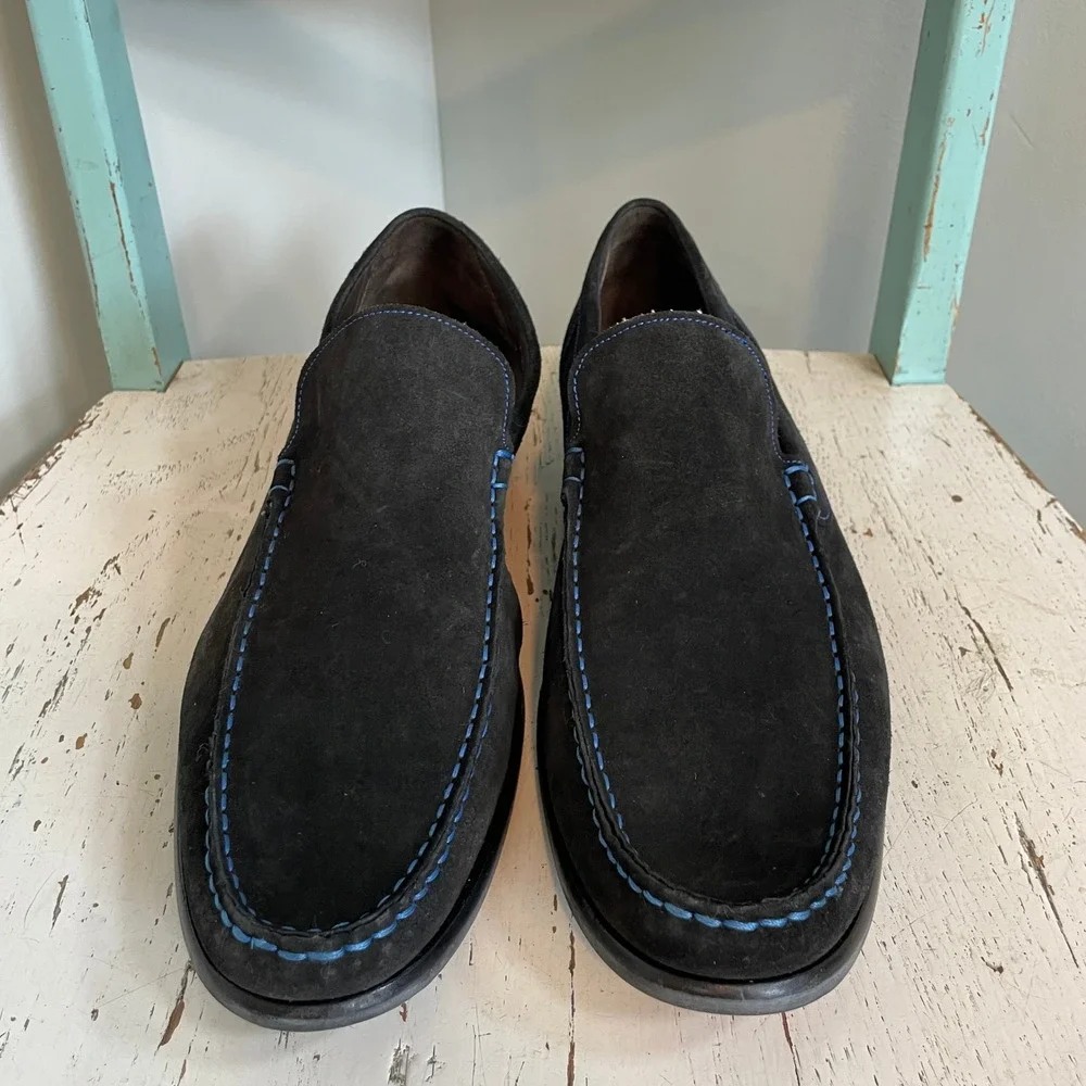 To Boot New York Adam Derrick Mens Black Suede Blue Stitch Loafers 11.5 Italy